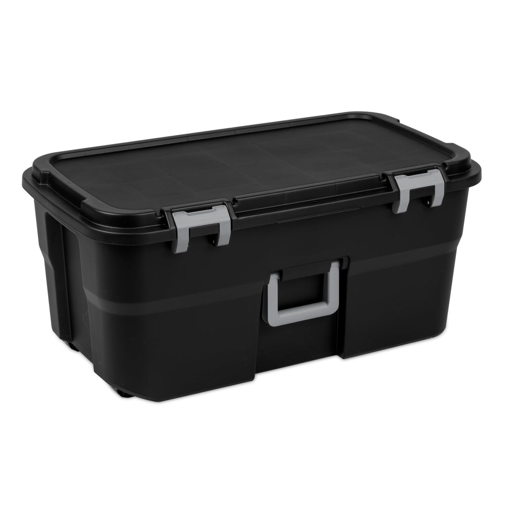 22 Gallon Black Wheeled Plastic Storage Trunk with Lockable Lid P78196