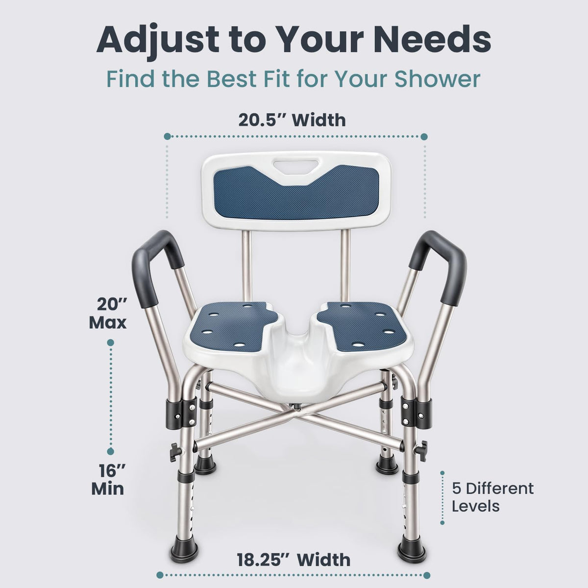 Blue Heavy Duty U-Shape Seat Shower Chair with Padded Armrests and Back A1371