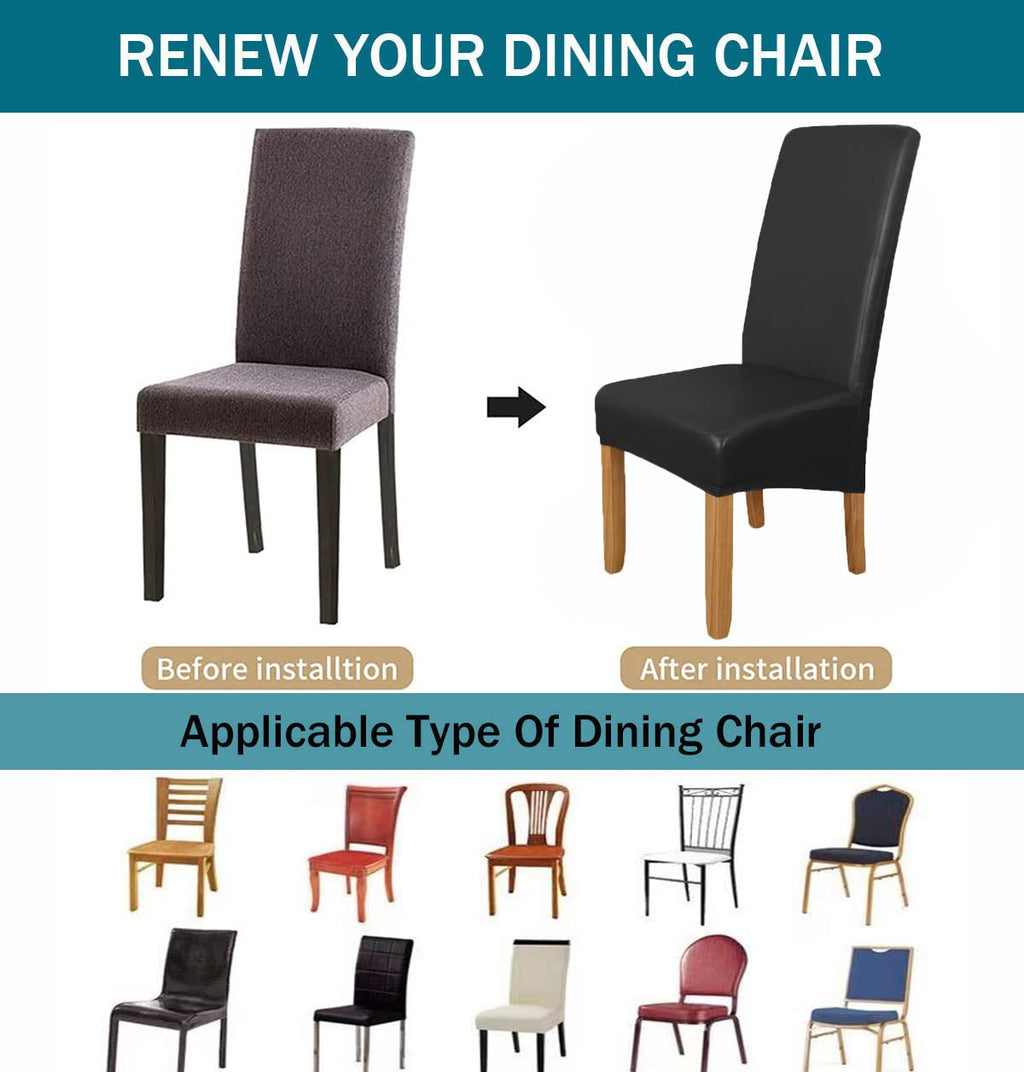 Waterproof Stretch Leather Dining Chair Covers Set of 6 Black E10997