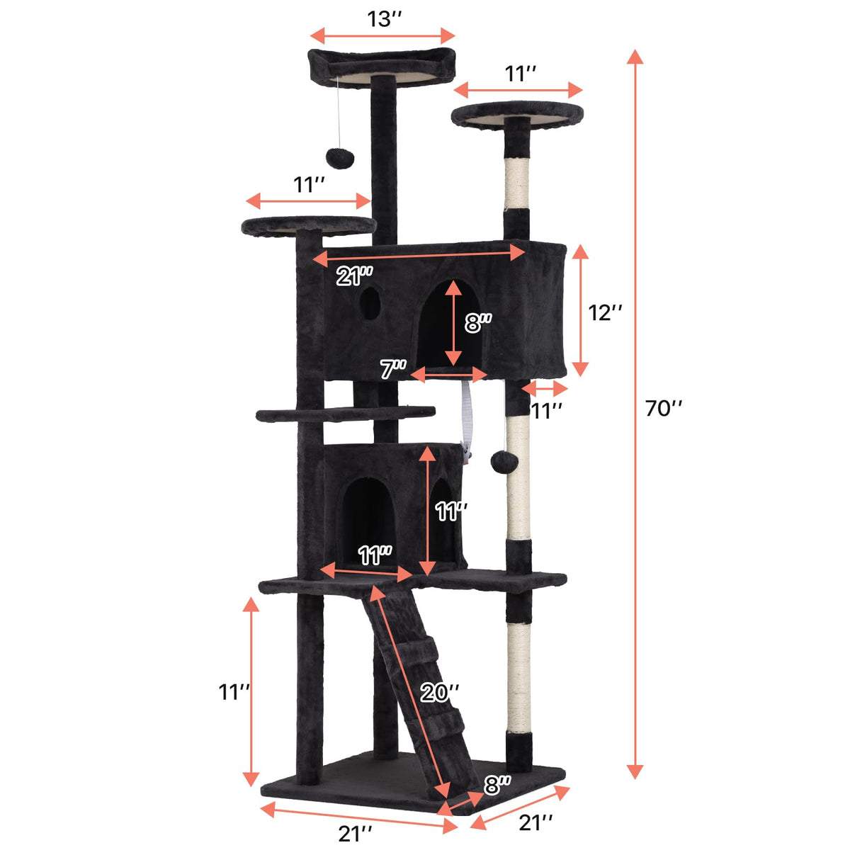 Dark Grey Multi-Level Cat Tree with Scratching Post K574