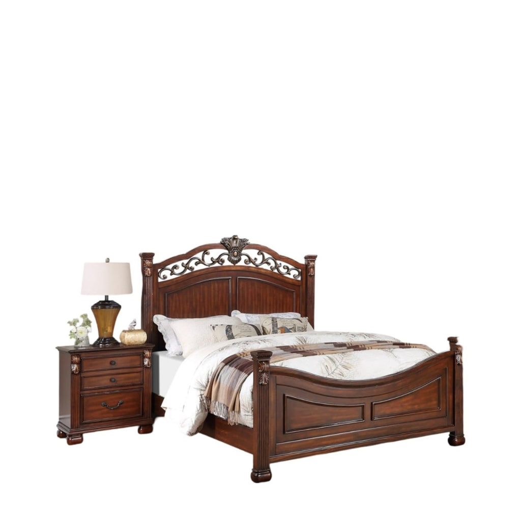 King Bed Frame with Ornate Post Headboard Solid Pine Wood P598248