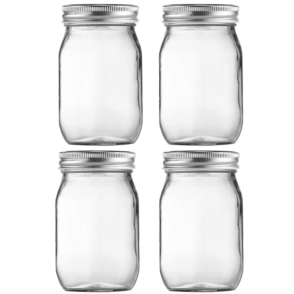 16oz Regular Mouth Glass Mason Jars with Airtight Lids, 4 Pack M174
