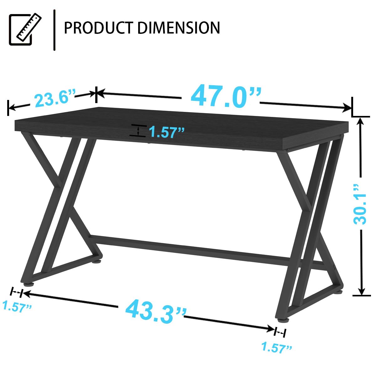 Black 47 Inch Metal and Wood Computer Desk X947590