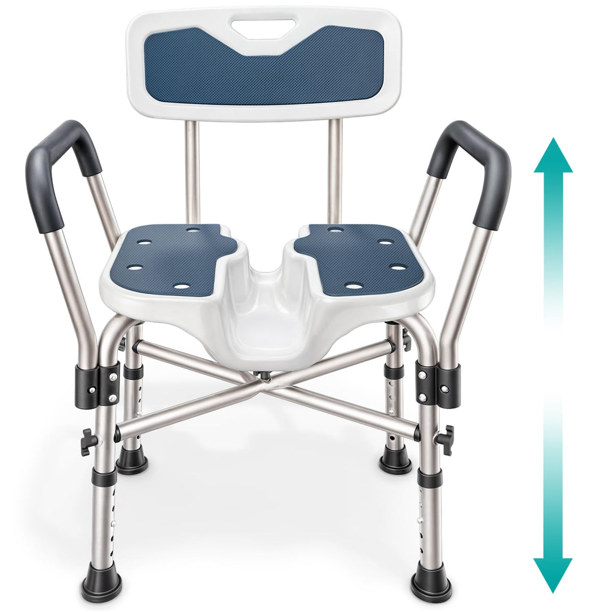 Blue Heavy Duty U-Shape Seat Shower Chair with Padded Armrests and Back A1371