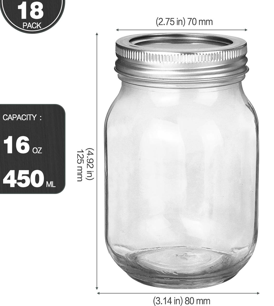 16oz Regular Mouth Mason Jars 18 Pack T468587