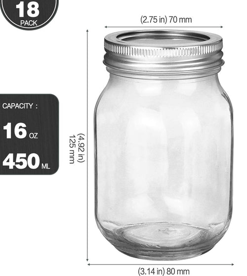 16oz Regular Mouth Mason Jars 18 Pack T468587