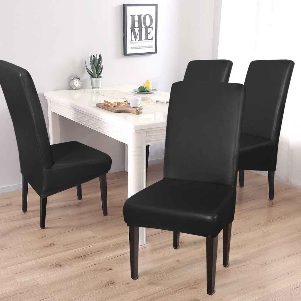 Waterproof Stretch Leather Dining Chair Covers Set of 6 Black E10997
