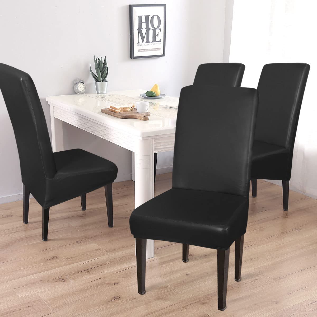 Waterproof Stretch Leather Dining Chair Covers Set of 6 Black E10997