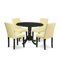 5 Piece Round Dining Table Set with Dropleaf and 4 Faux Leather Chairs Q953