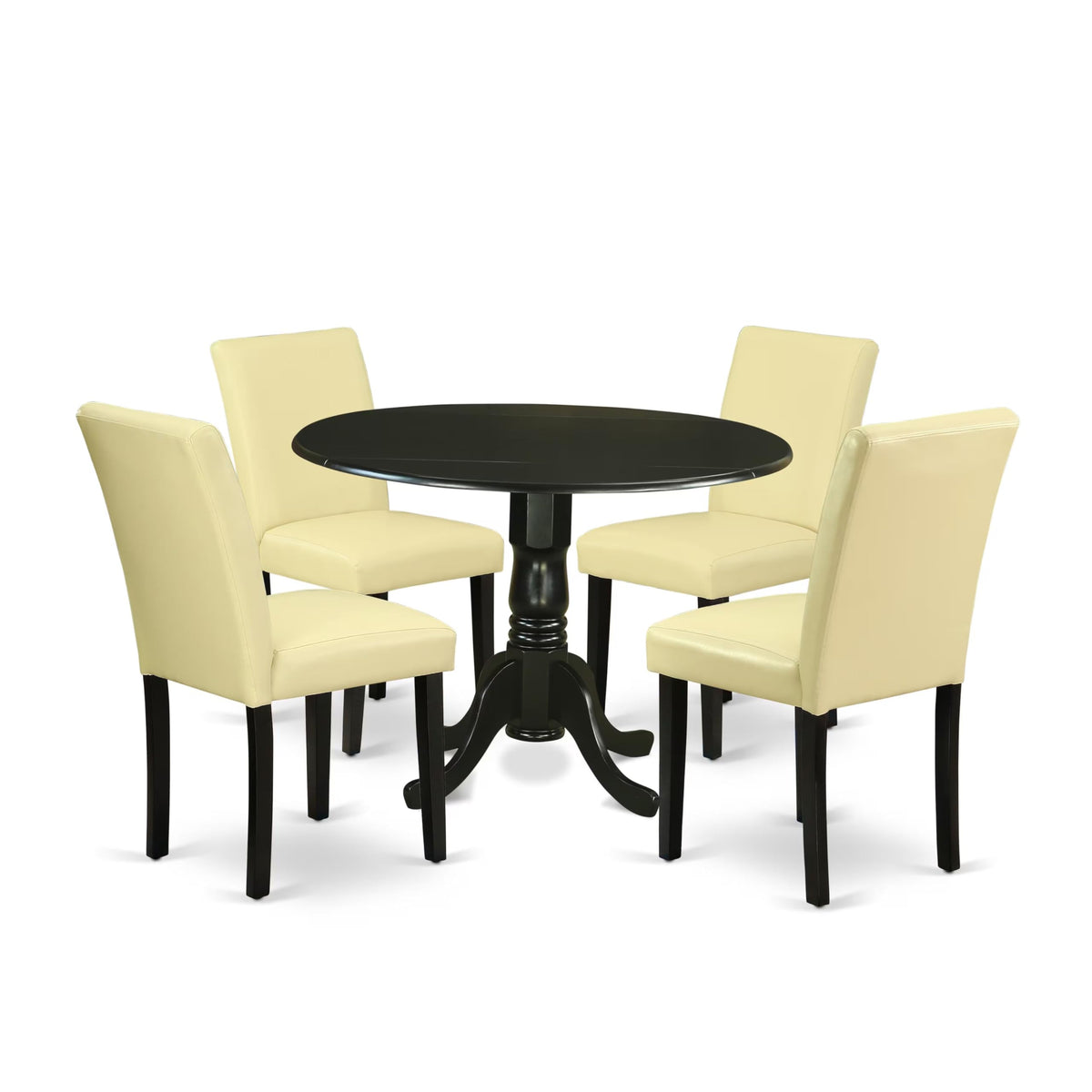 5 Piece Round Dining Table Set with Dropleaf and 4 Faux Leather Chairs Q953