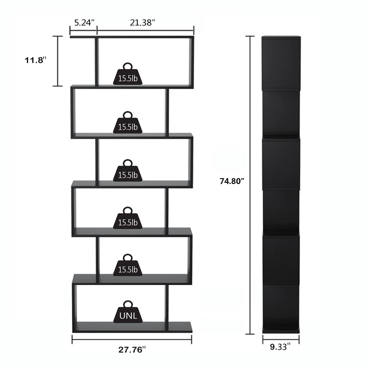 6-Tier Geometric S Shaped Wood Bookshelf V84453