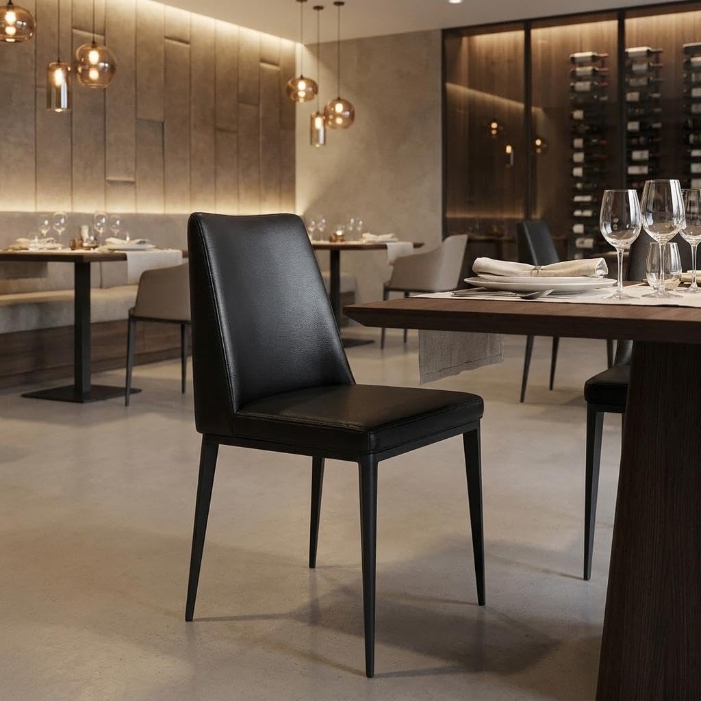 Black Faux Leather Metal Dining Parsons Chair D6308