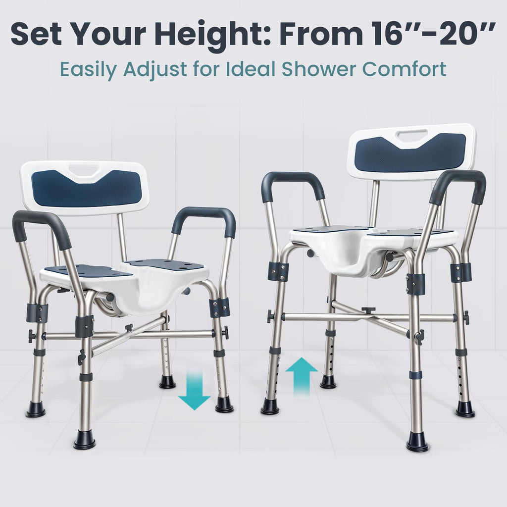 Blue Heavy Duty U-Shape Seat Shower Chair with Padded Armrests and Back A1371