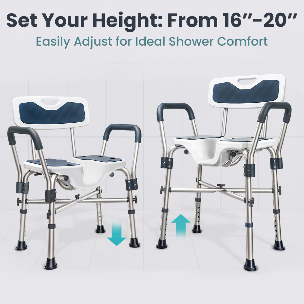 Blue Heavy Duty U-Shape Seat Shower Chair with Padded Armrests and Back A1371