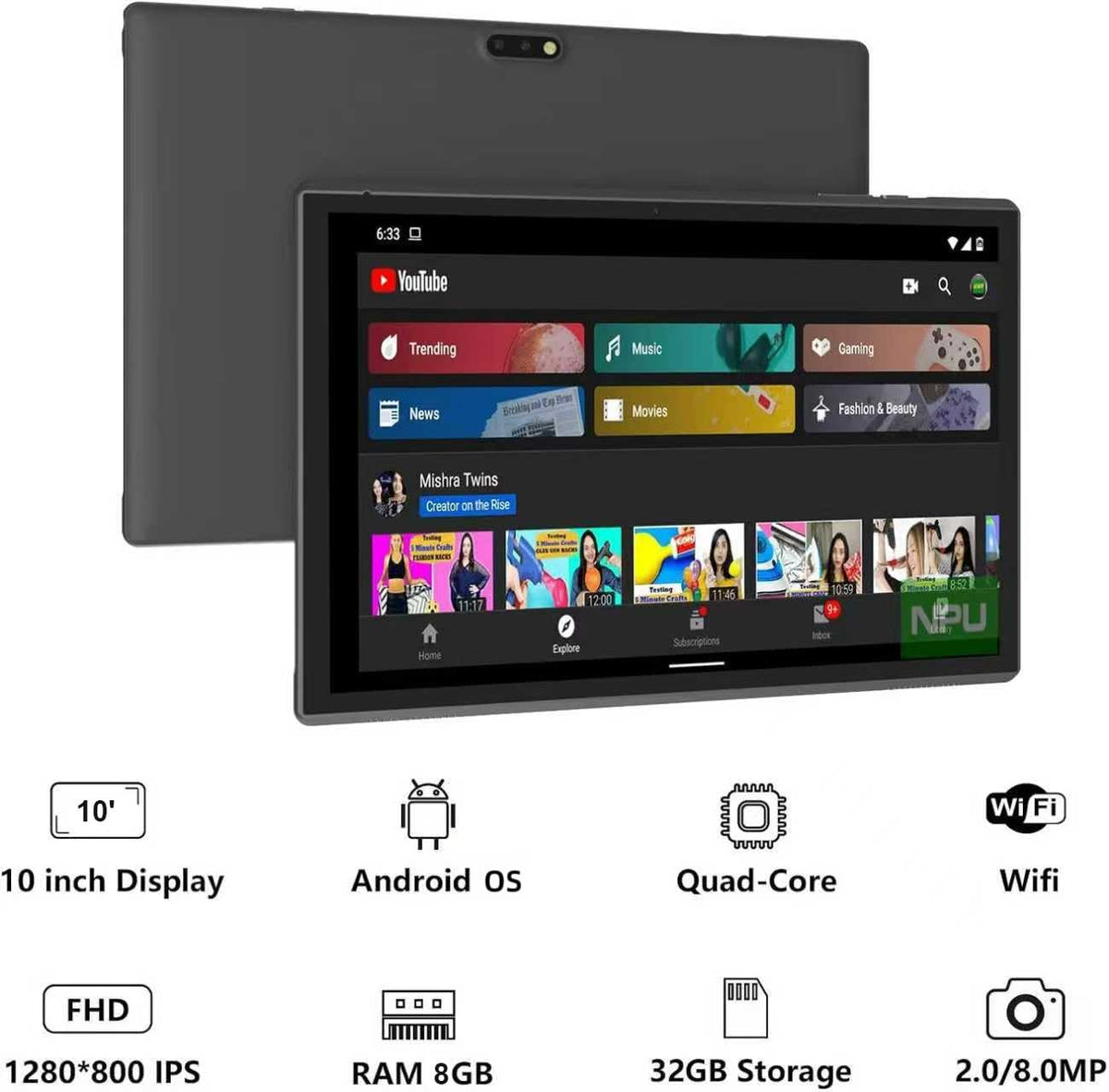10 Inch Android Tablet with Case Stylus U5054