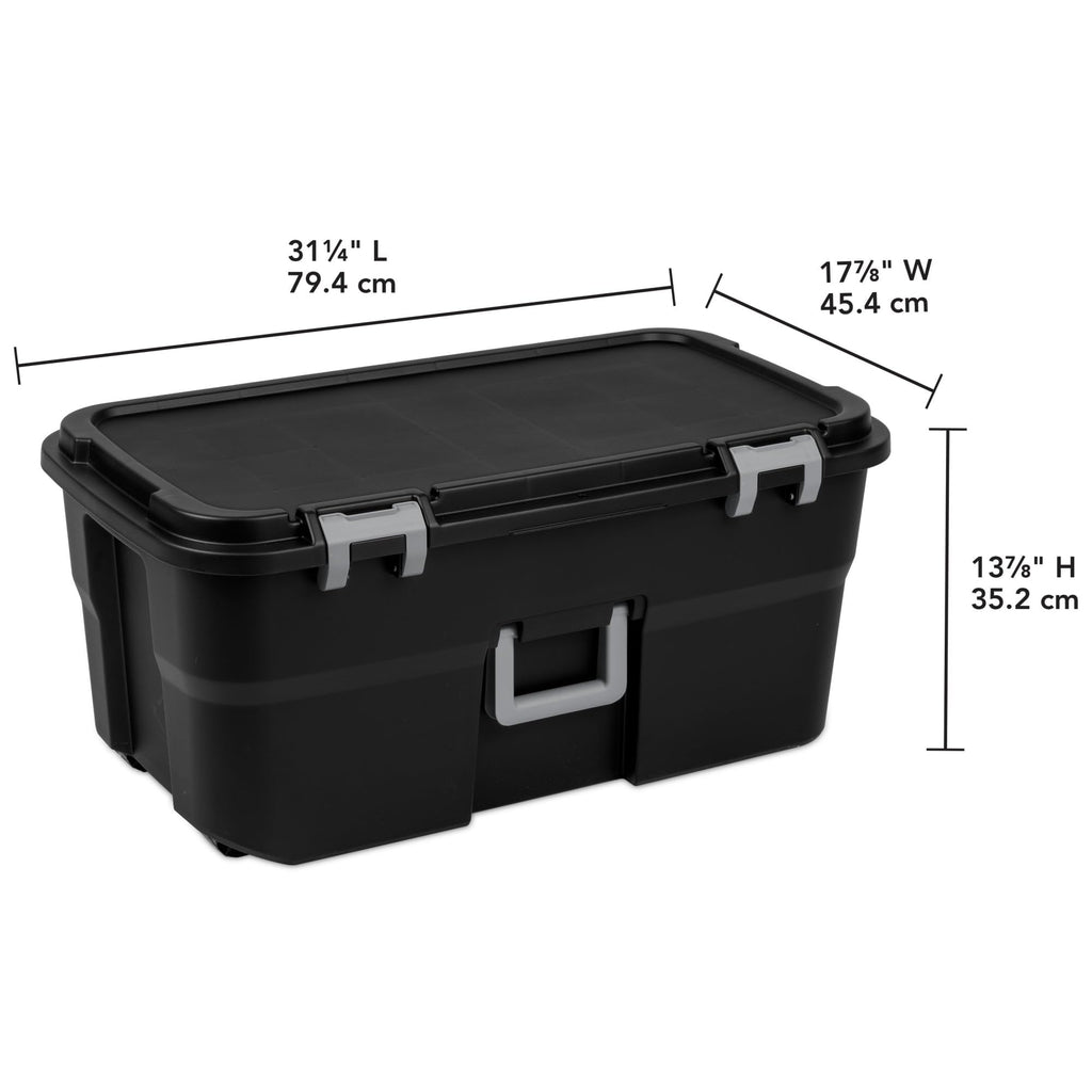 22 Gallon Black Wheeled Plastic Storage Trunk with Lockable Lid P78196