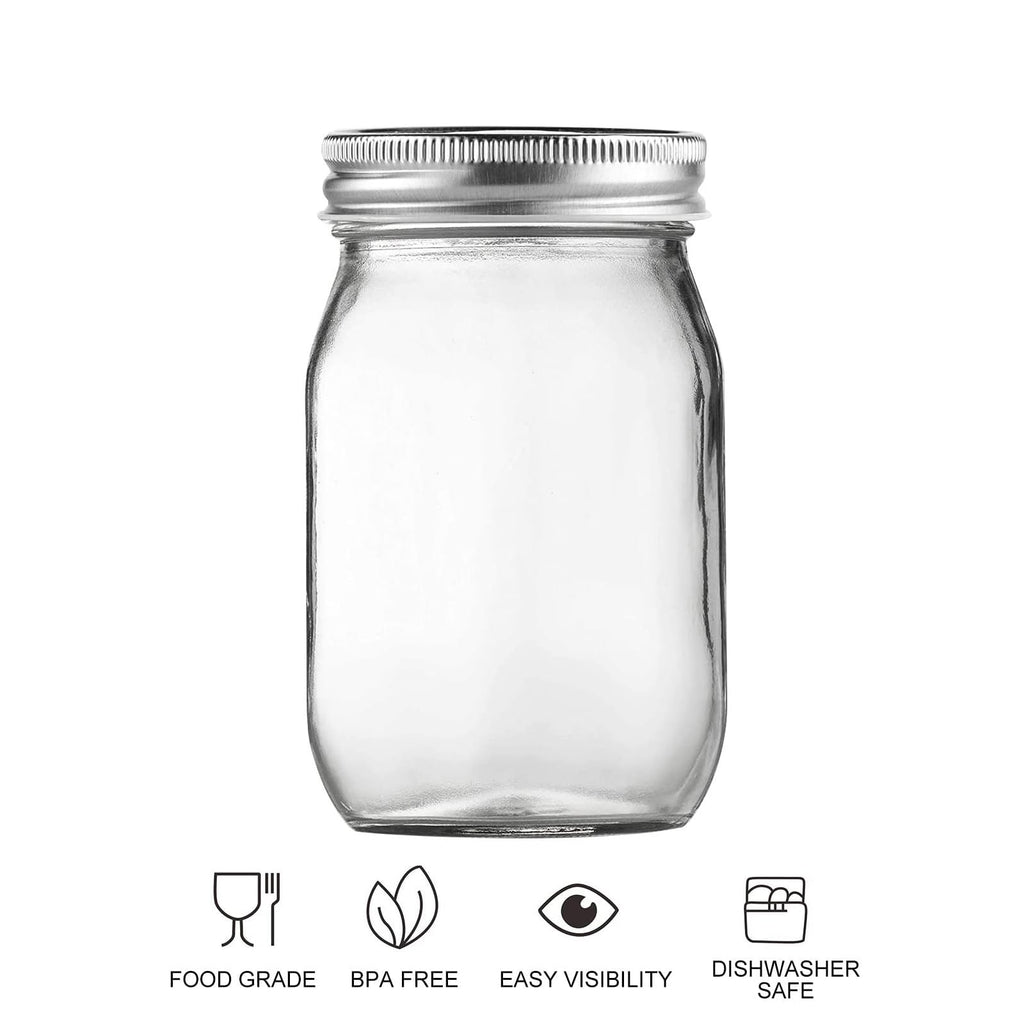16oz Regular Mouth Glass Mason Jars with Airtight Lids, 4 Pack M174