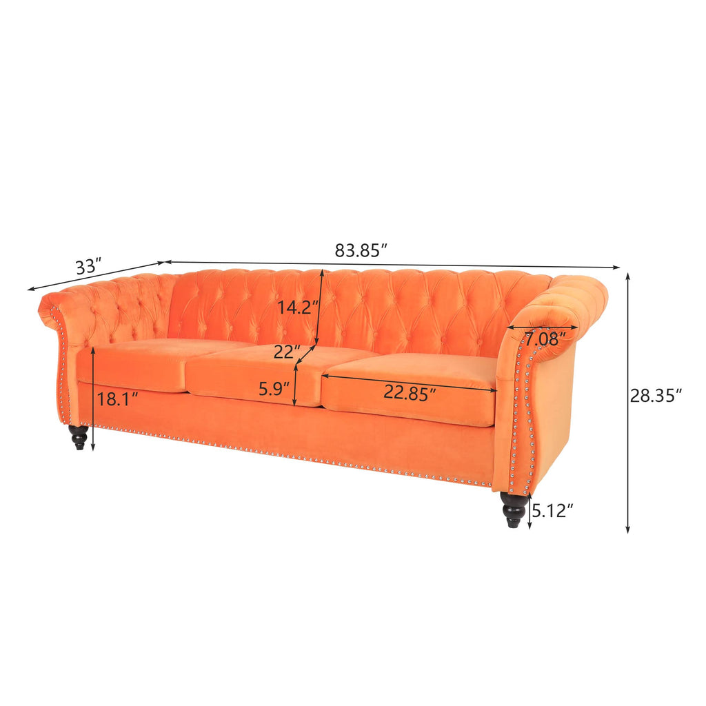 Orange Velvet 3 Seat Sofa Z41100