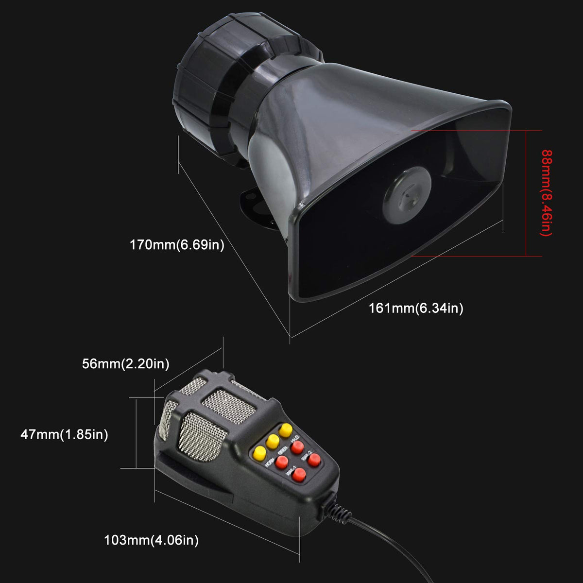 100W 7 Tones Wired Handheld Microphone Car Siren Speaker M454