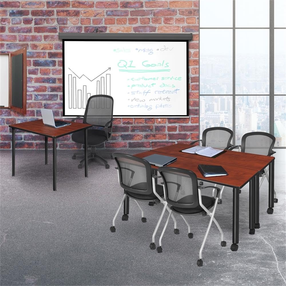 30" Square Folding Breakroom Table Reversible Cherry Maple Top Black Steel Legs X4714