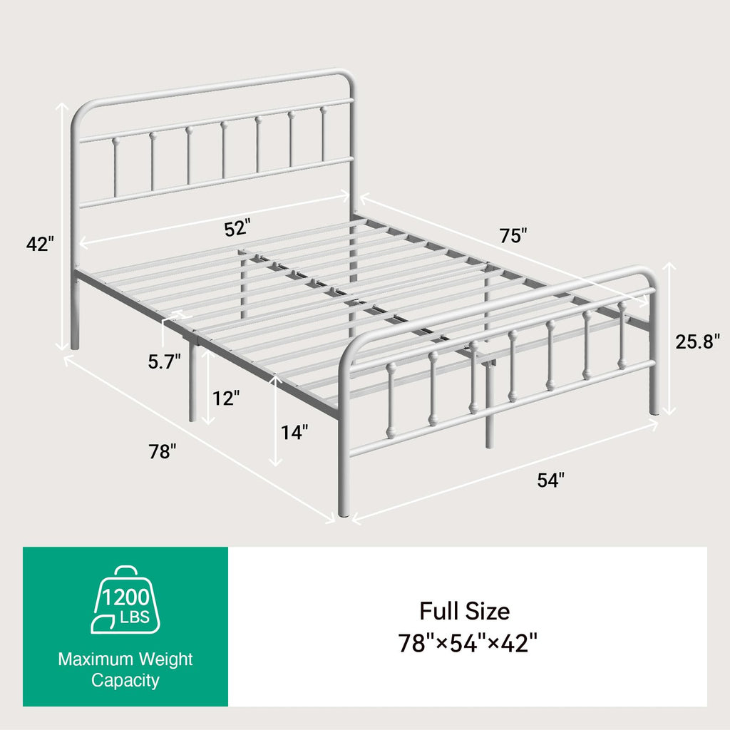 White Metal Full Size Bed Frame with Headboard and Footboard N432679
