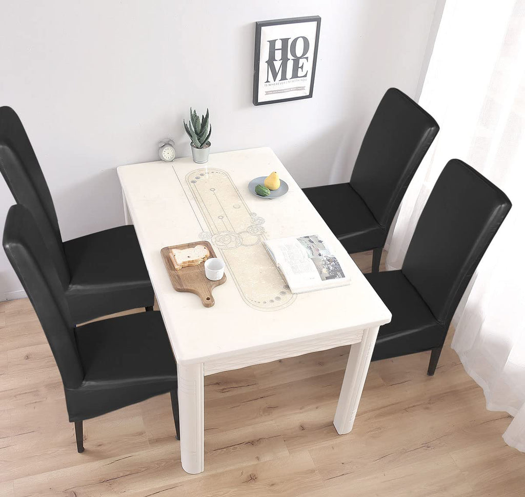 Waterproof Stretch Leather Dining Chair Covers Set of 6 Black E10997
