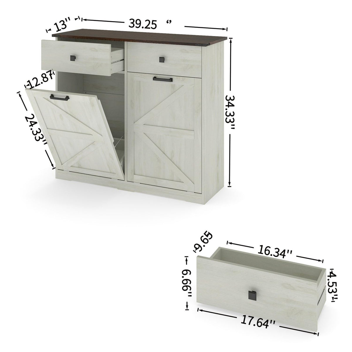 Brown and Antique White 20 Gallon Tilt-Out Trash Cabinet H810