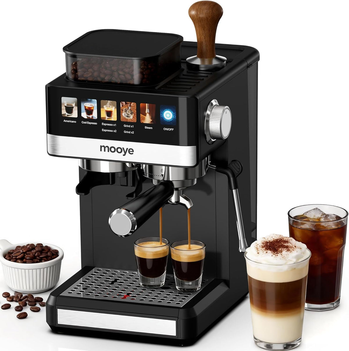 20Bar Compact Espresso Machine with Grinder and Steam Milk Frother K9265