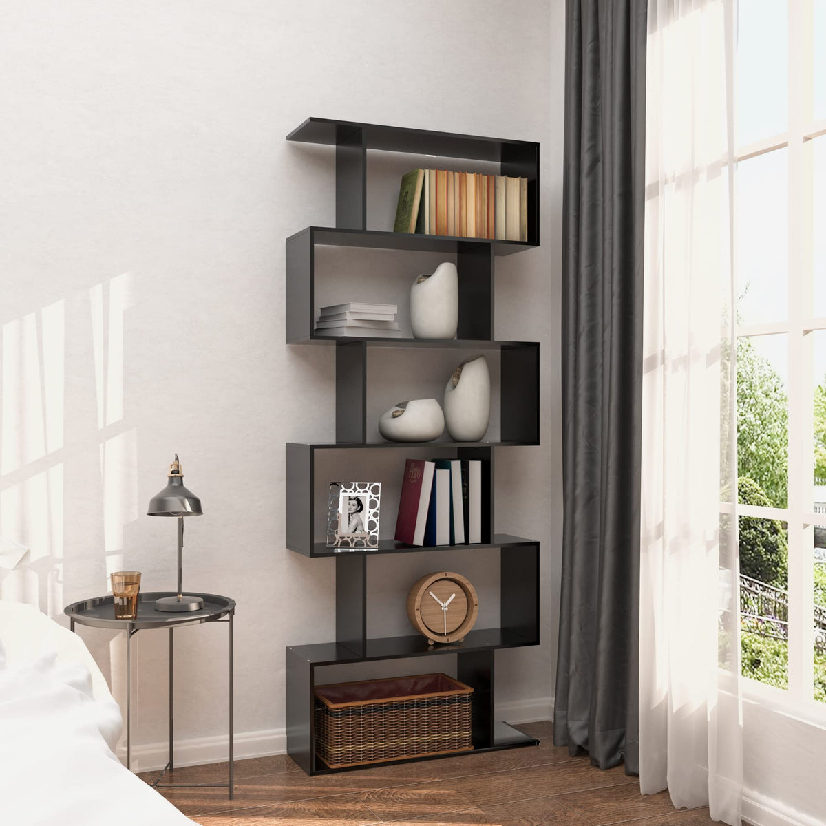 6-Tier Geometric S Shaped Wood Bookshelf V84453