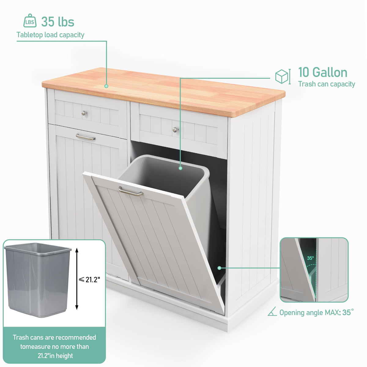 White Double Door Tilt Out Trash Cabinet T844