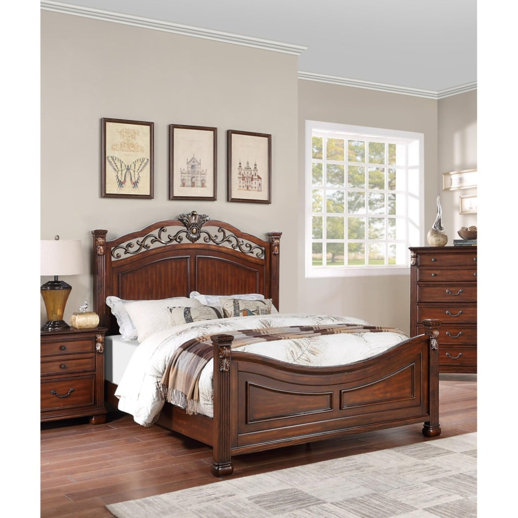 King Bed Frame with Ornate Post Headboard Solid Pine Wood P598248
