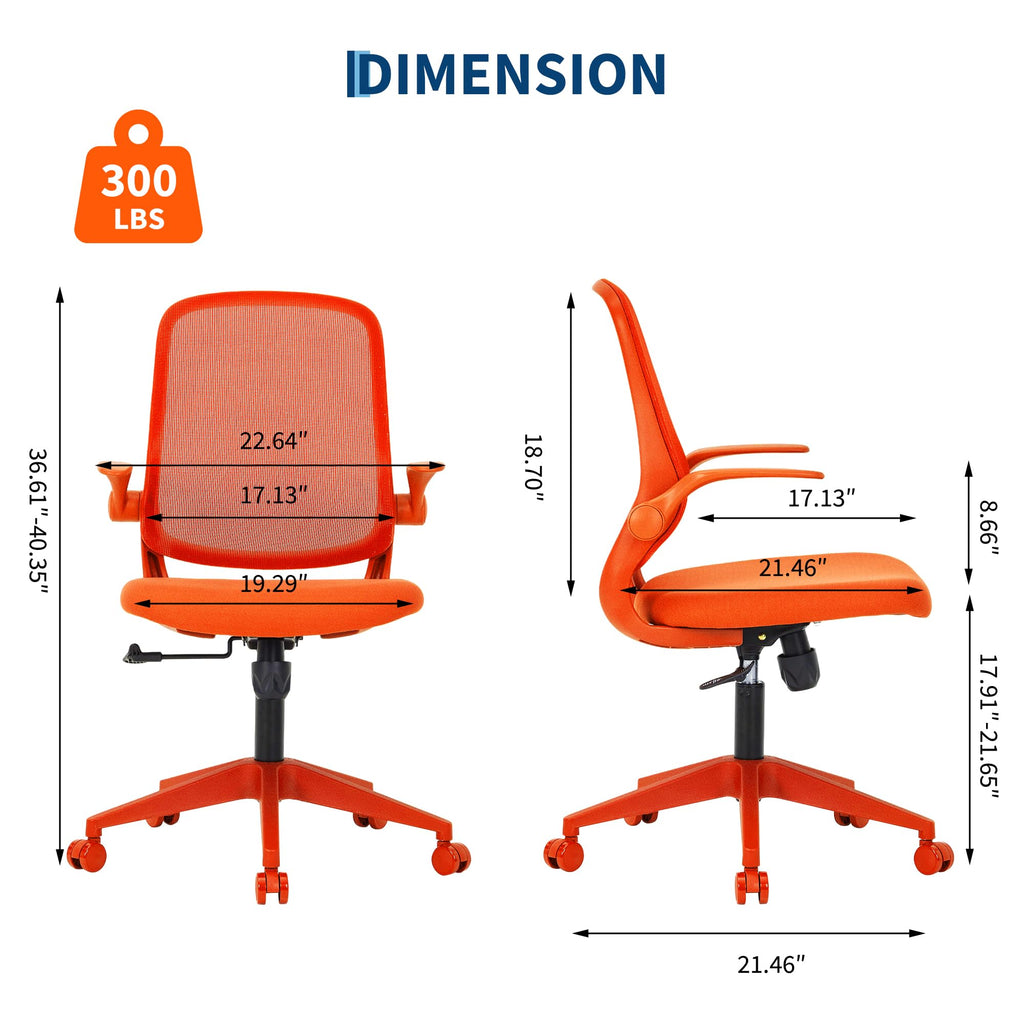 Orange Ergonomic Mesh Office Chair with Flip-Up Arms U777