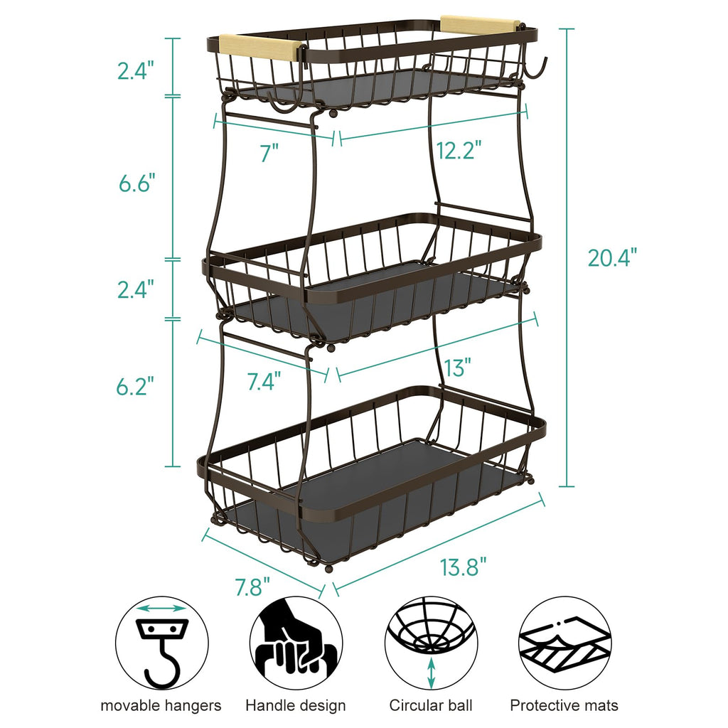3-Tier Detachable Metal Fruit Basket D540