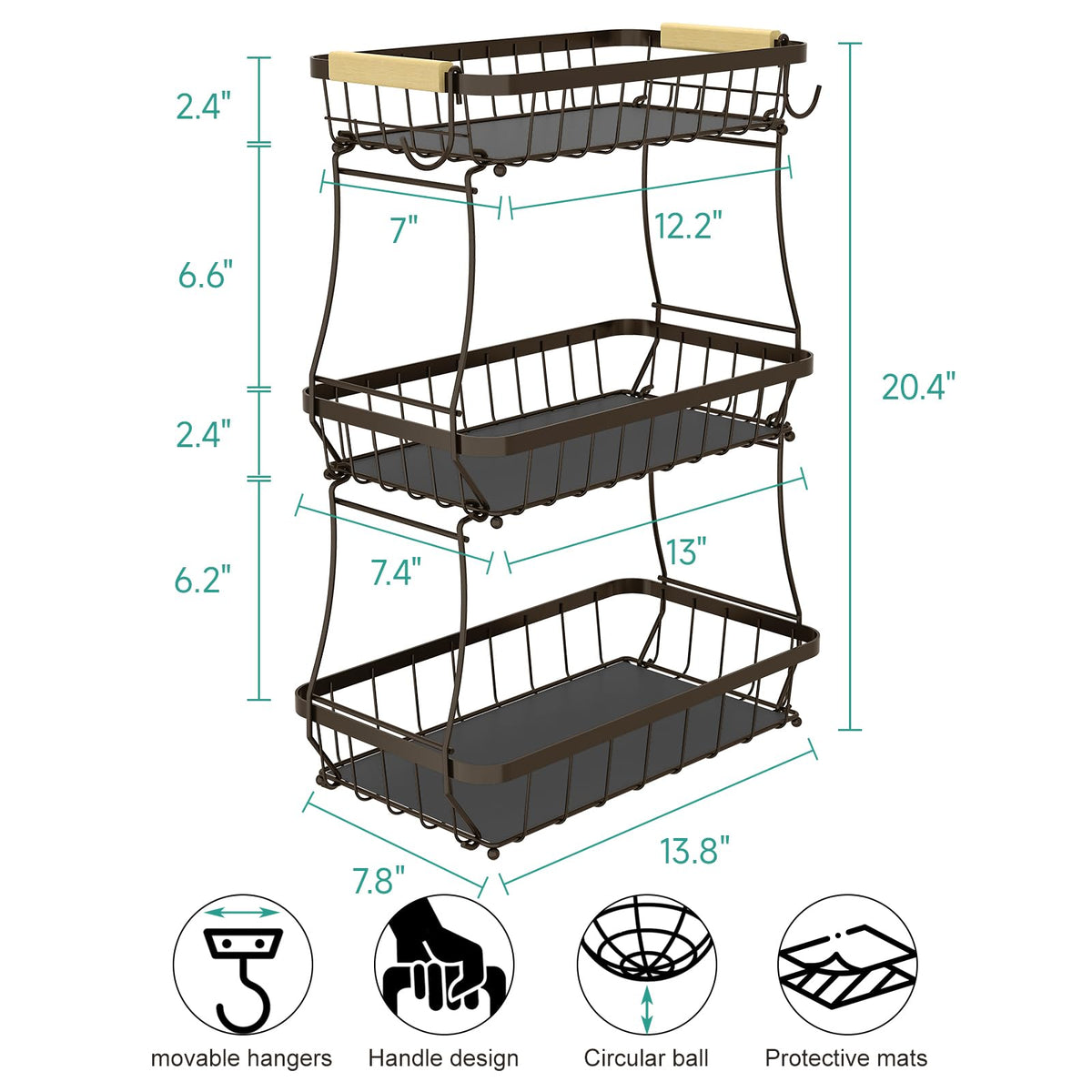 3-Tier Detachable Metal Fruit Basket D540