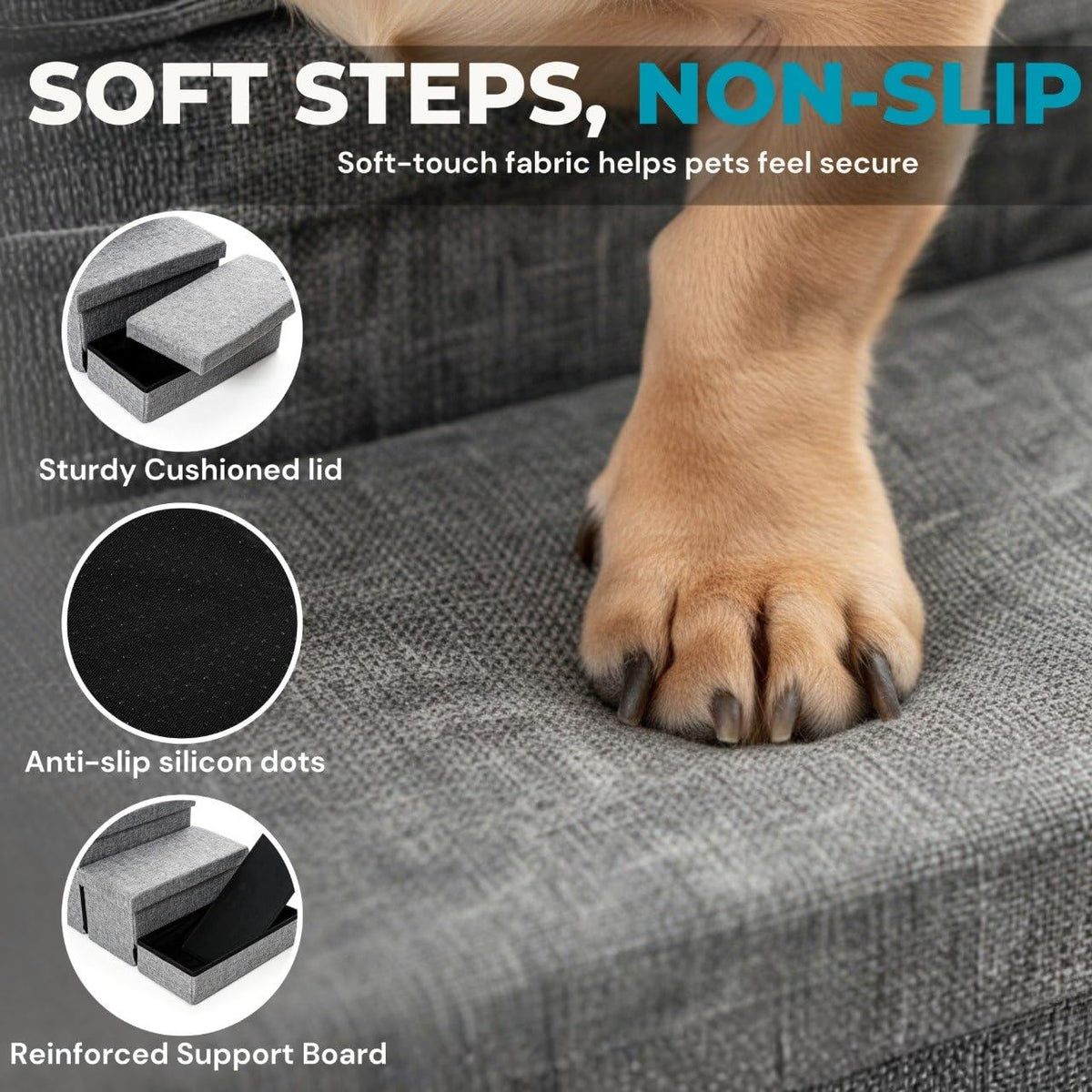 Foldable Grey 4 Steps Dog Stairs with Cushion W1094