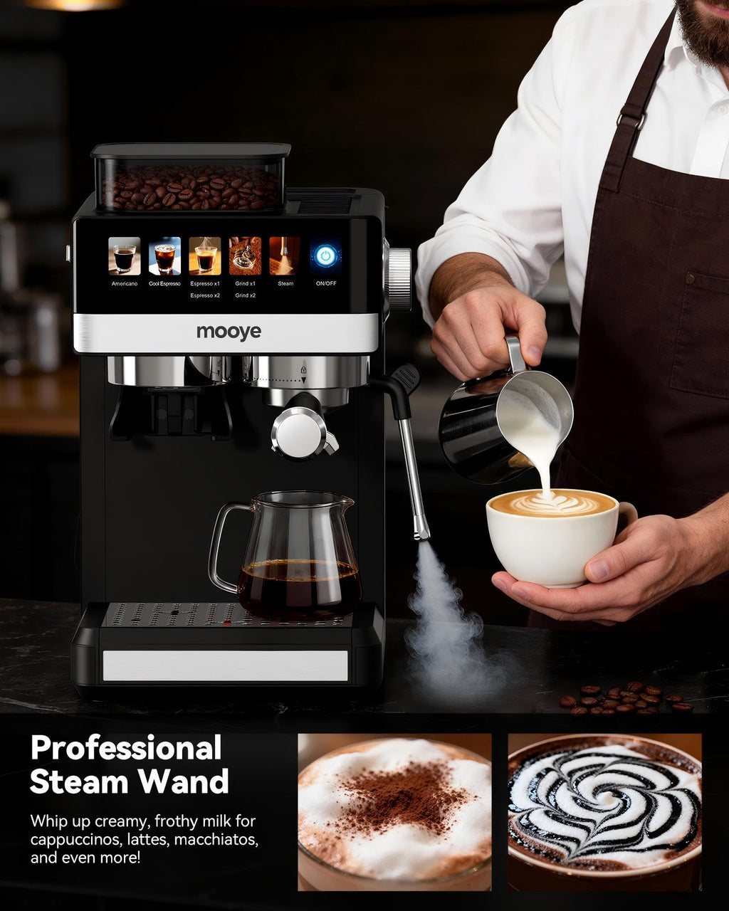 20Bar Compact Espresso Machine with Grinder and Steam Milk Frother K9265