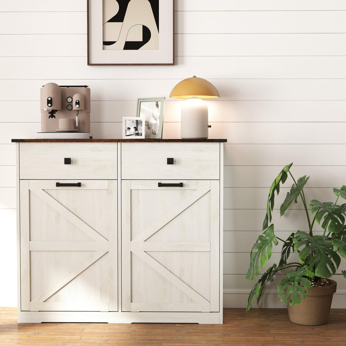 Brown and Antique White 20 Gallon Tilt-Out Trash Cabinet H810