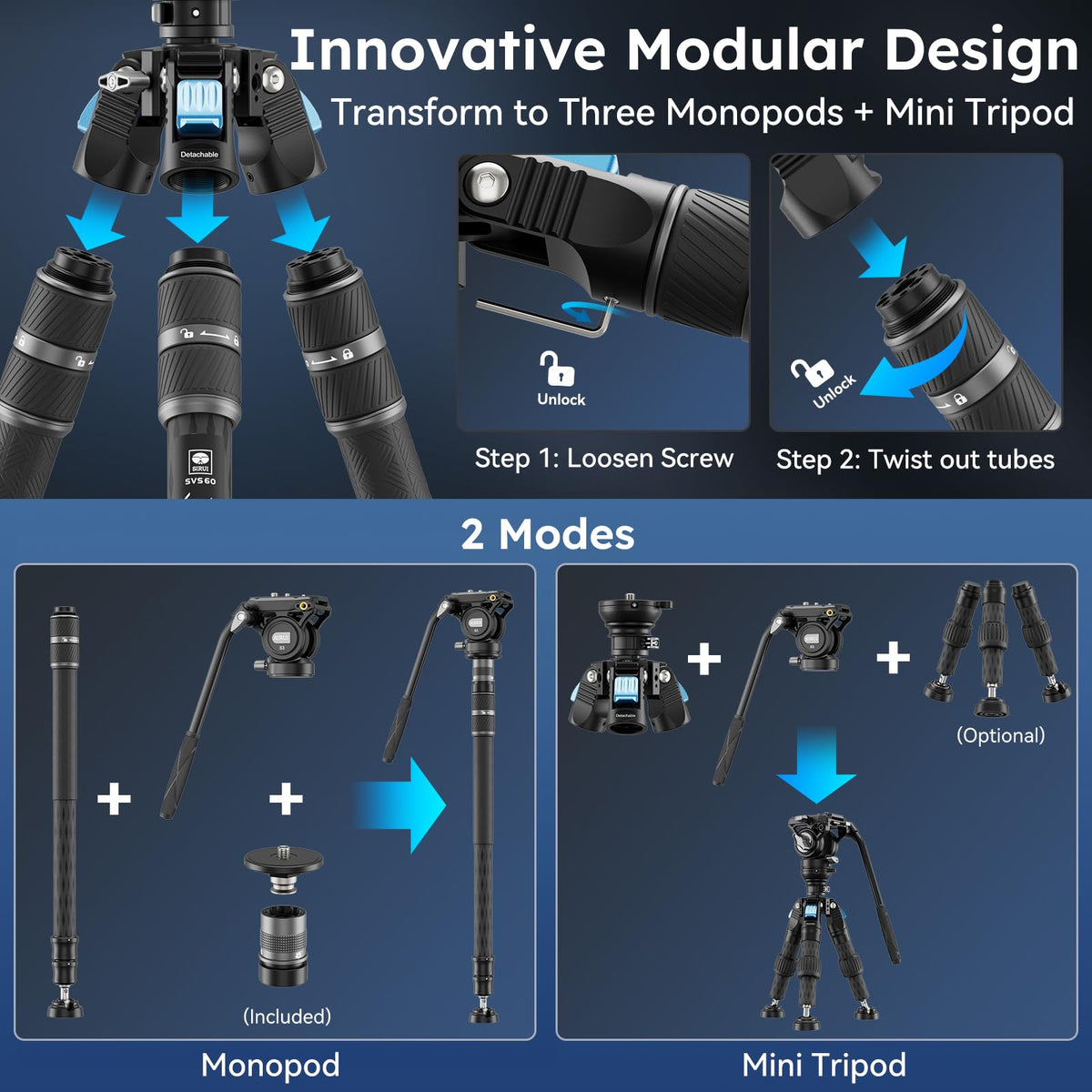 Carbon Fiber Video Tripod Kit S724463