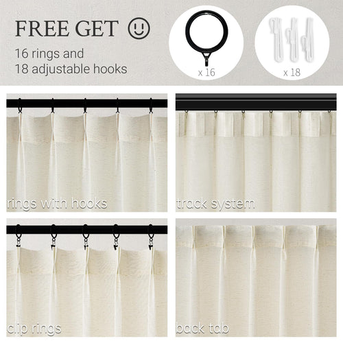 132 Inch Pinch Pleated Linen Curtains 2 Panels Natural Semi Sheer P4098