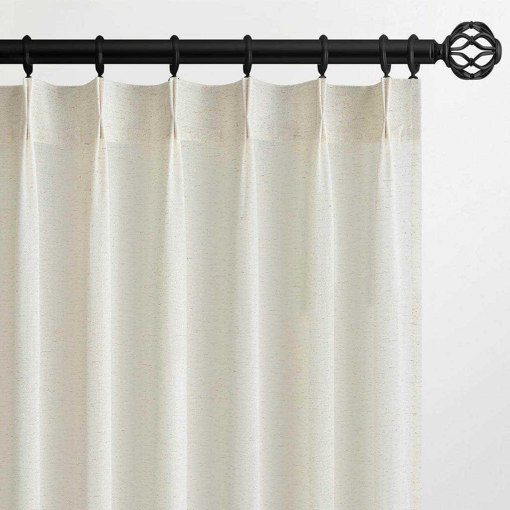 132 Inch Pinch Pleated Linen Curtains 2 Panels Natural Semi Sheer P4098