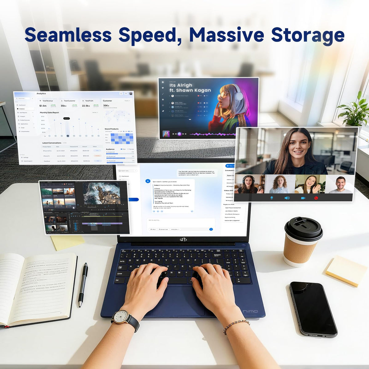 15.6" FHD Laptop, Intel 4 Cores, 8GB RAM, 256GB SSD S497165