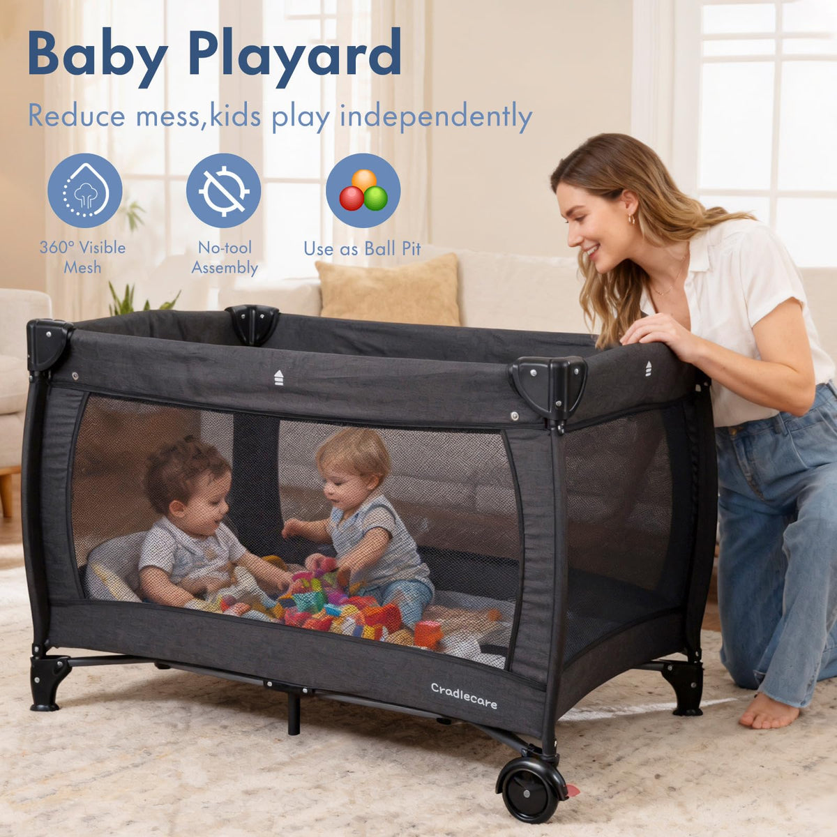 3-in-1 Pack and Play with Changing Table & Carry Bag, Black T35074