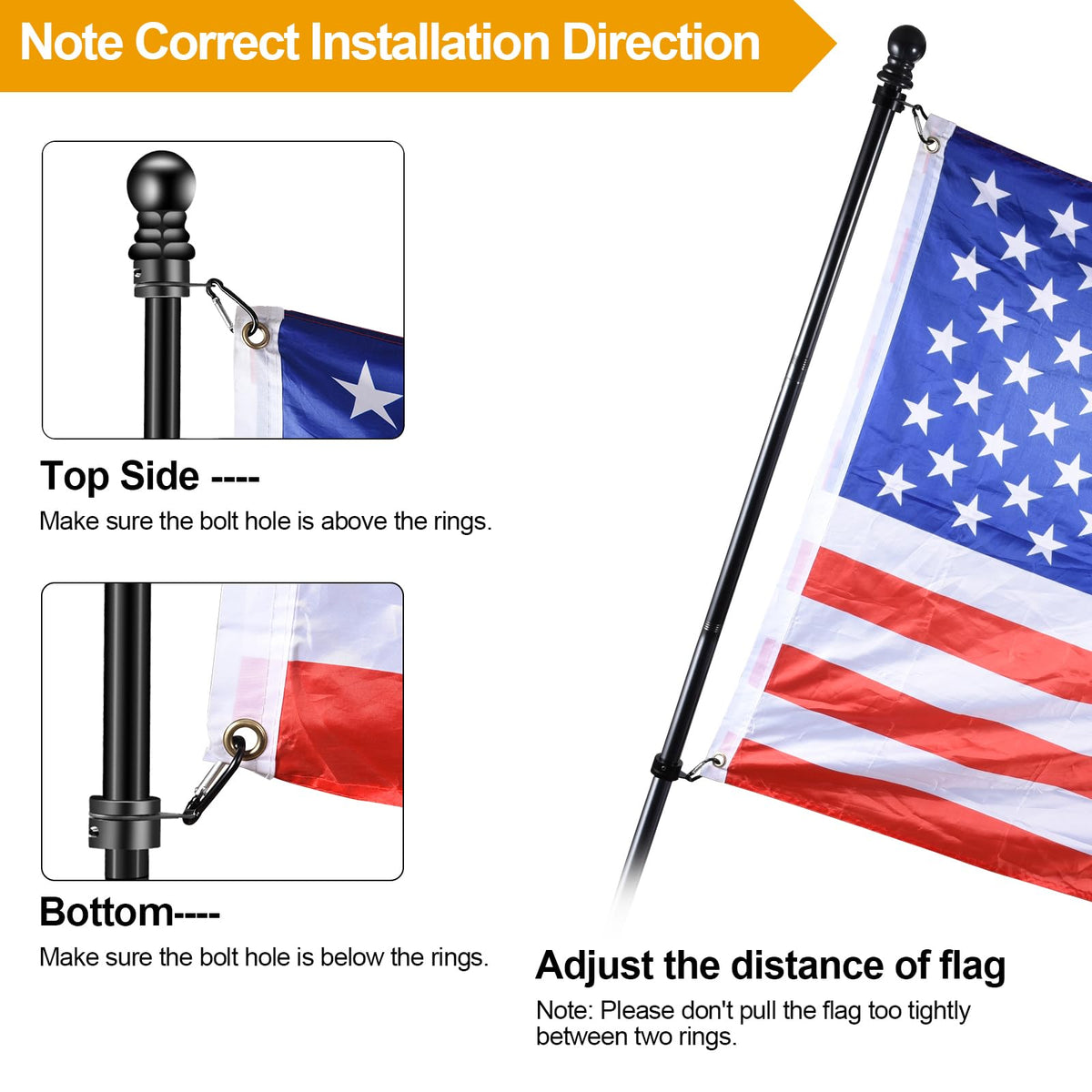 Black 7 FT Stainless Steel Flagpole Kit S3328
