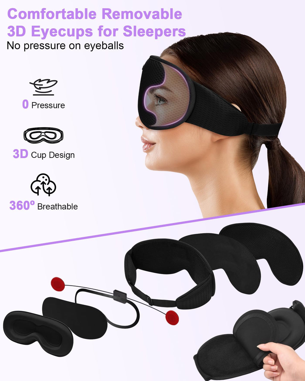 3D Contoured Sleep Mask with Bluetooth Headphones Y909807
