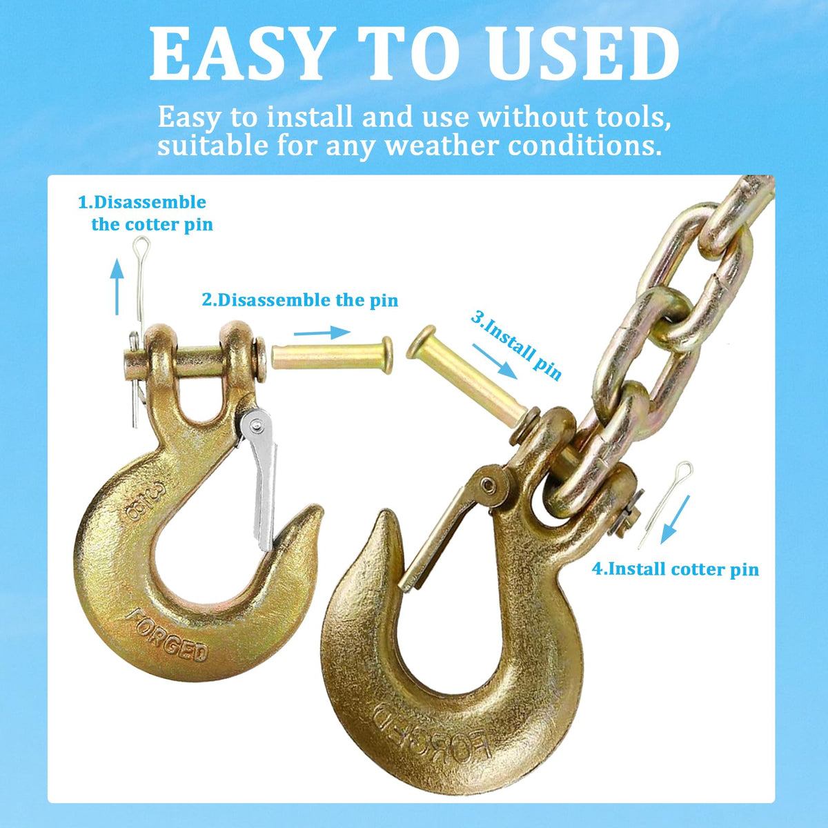2 Pack 3/8" Heavy Duty Clevis Slip Hook with Safety Latch Q172869