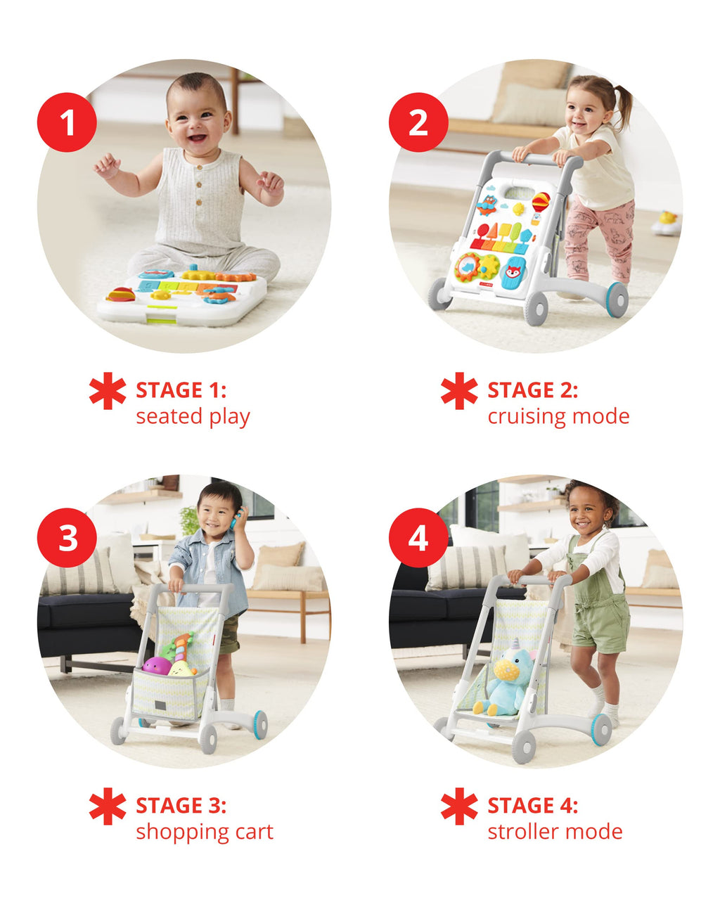 4-in-1 Sit to Stand Baby Walker with 40+ Activities X251258