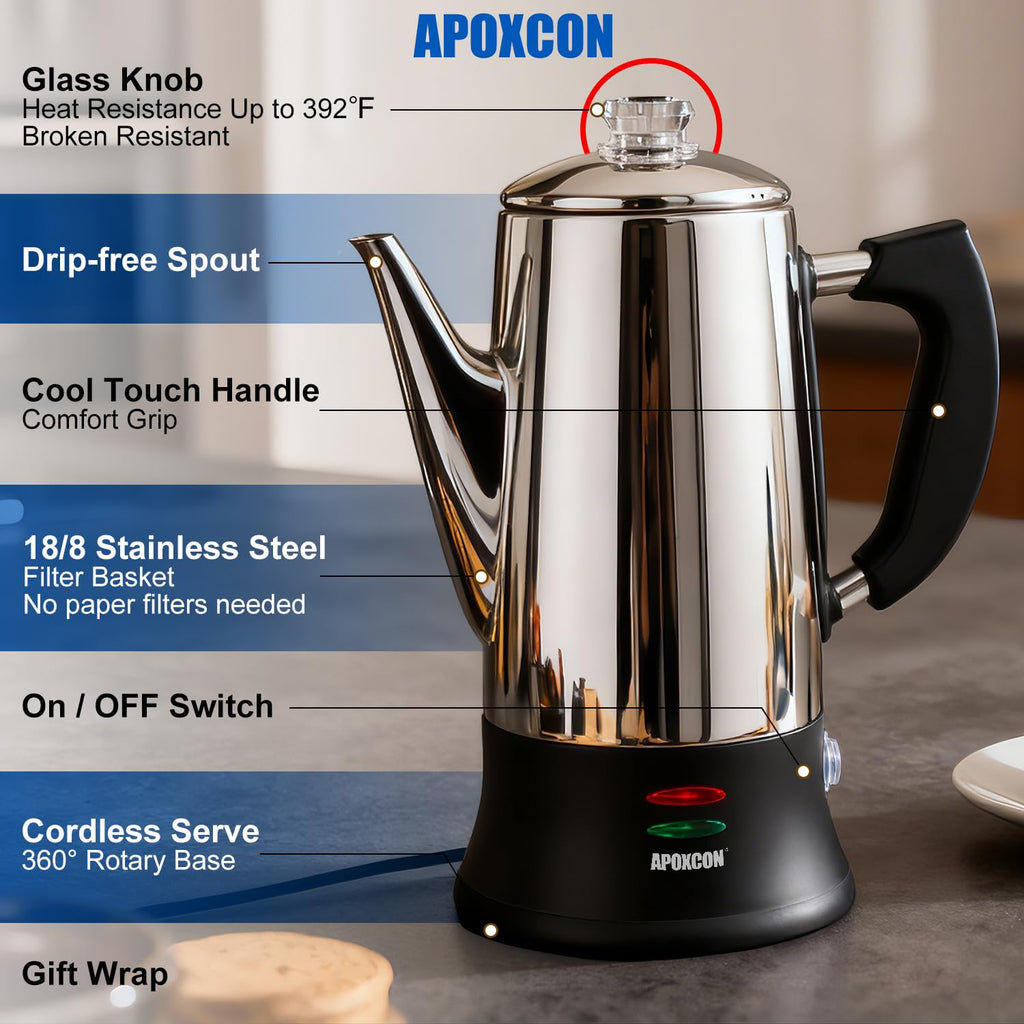 Electric Stainless Steel Coffee Percolator 12 Cup D63681