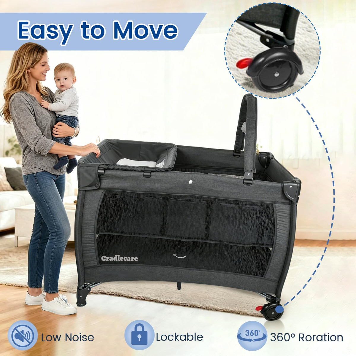 3-in-1 Pack and Play with Changing Table & Carry Bag, Black T35074