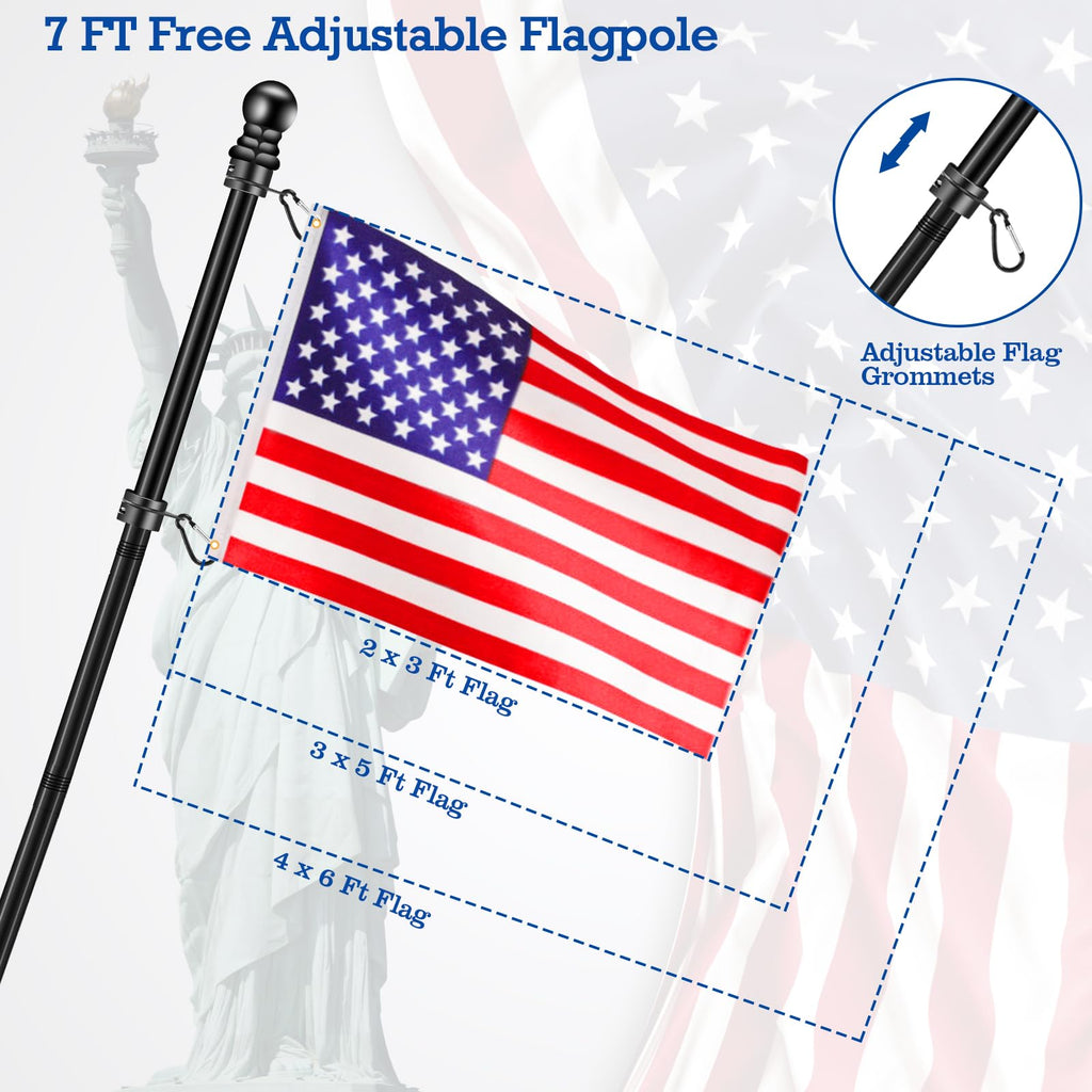 Black 7 FT Stainless Steel Flagpole Kit S3328