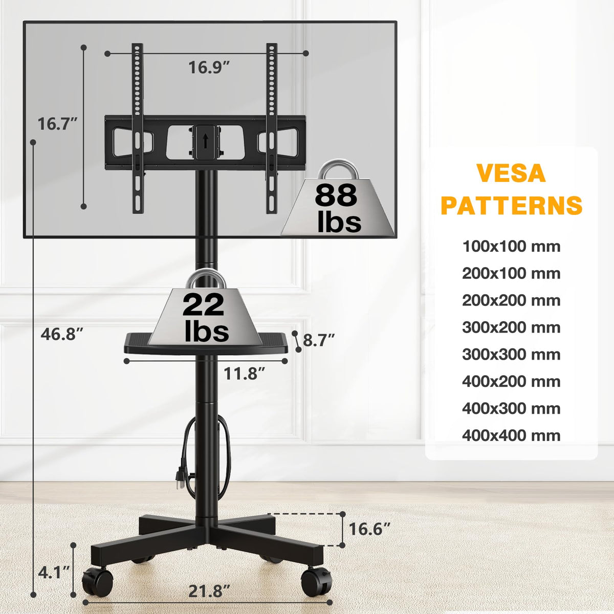 Mobile TV Stand with Power Outlet for 23-65 Inch TVs W617090